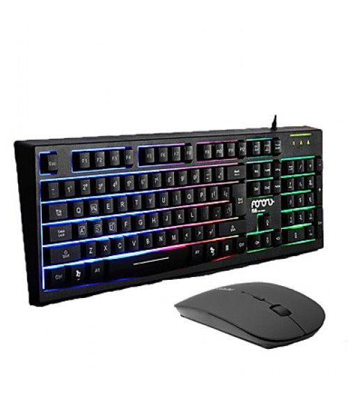 Rainbow Backlights USB Wired Gaming Keyboard and 2.4GHz Wireless Mouse Set 2 Pieces a Kit for PC Laptop  